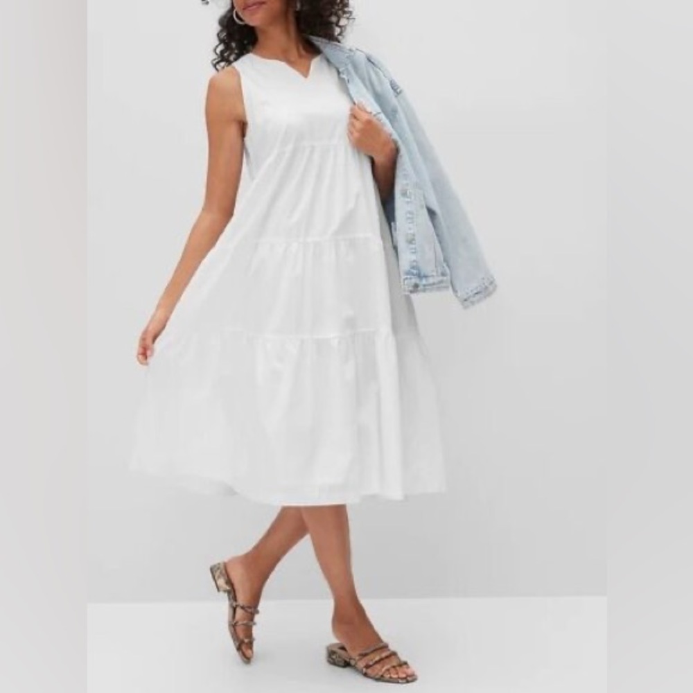 Banana Republic Organic Cotton White block layered dress